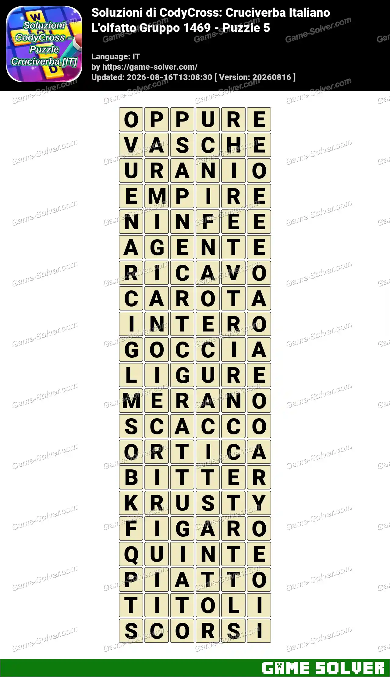 Soluzioni di CodyCross: Cruciverba Italiano L’olfatto Gruppo 1469 – Puzzle 5